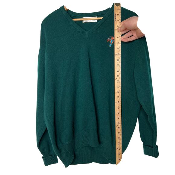 Huckberry Vintage Men's L 100% Wool Sweater $350 Embroidered Tribal V Neck Green - Picture 7 of 9